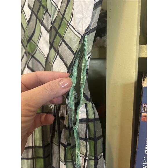 Vintage 40's 50's Fit Flare Cotton Novelty Plaid Picnic Party Dress Green Black - Picture 3 of 6